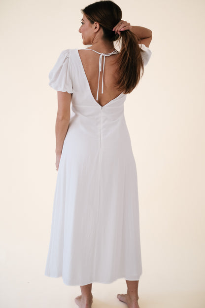 Summer Off White Puff Sleeve Empire Maxi Dress