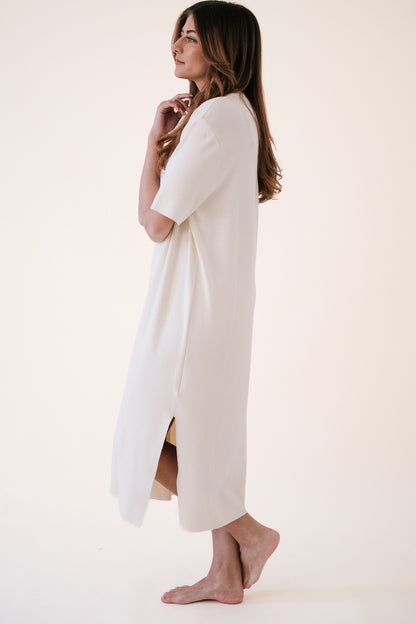 FRNCH Leona Fine Knit Oversized Polo Midi Dress (Cream) M