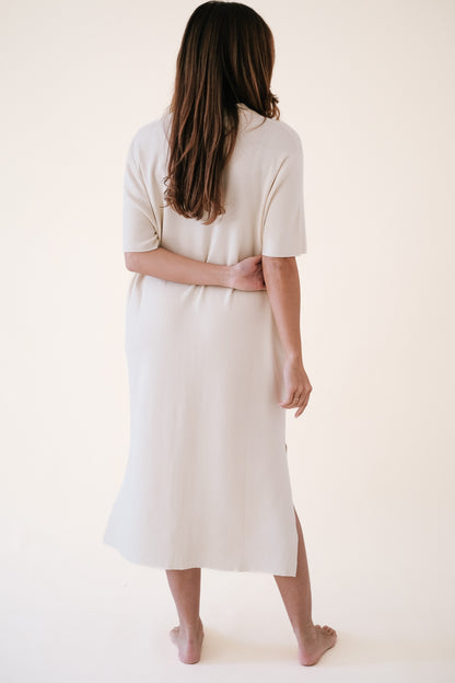 FRNCH Leona Fine Knit Oversized Polo Midi Dress (Cream) M