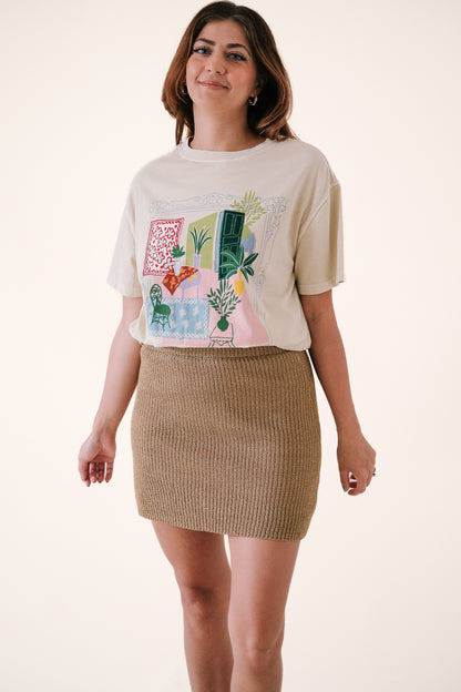 Tiara Khaki Woven Stretch Knit Mini Skirt