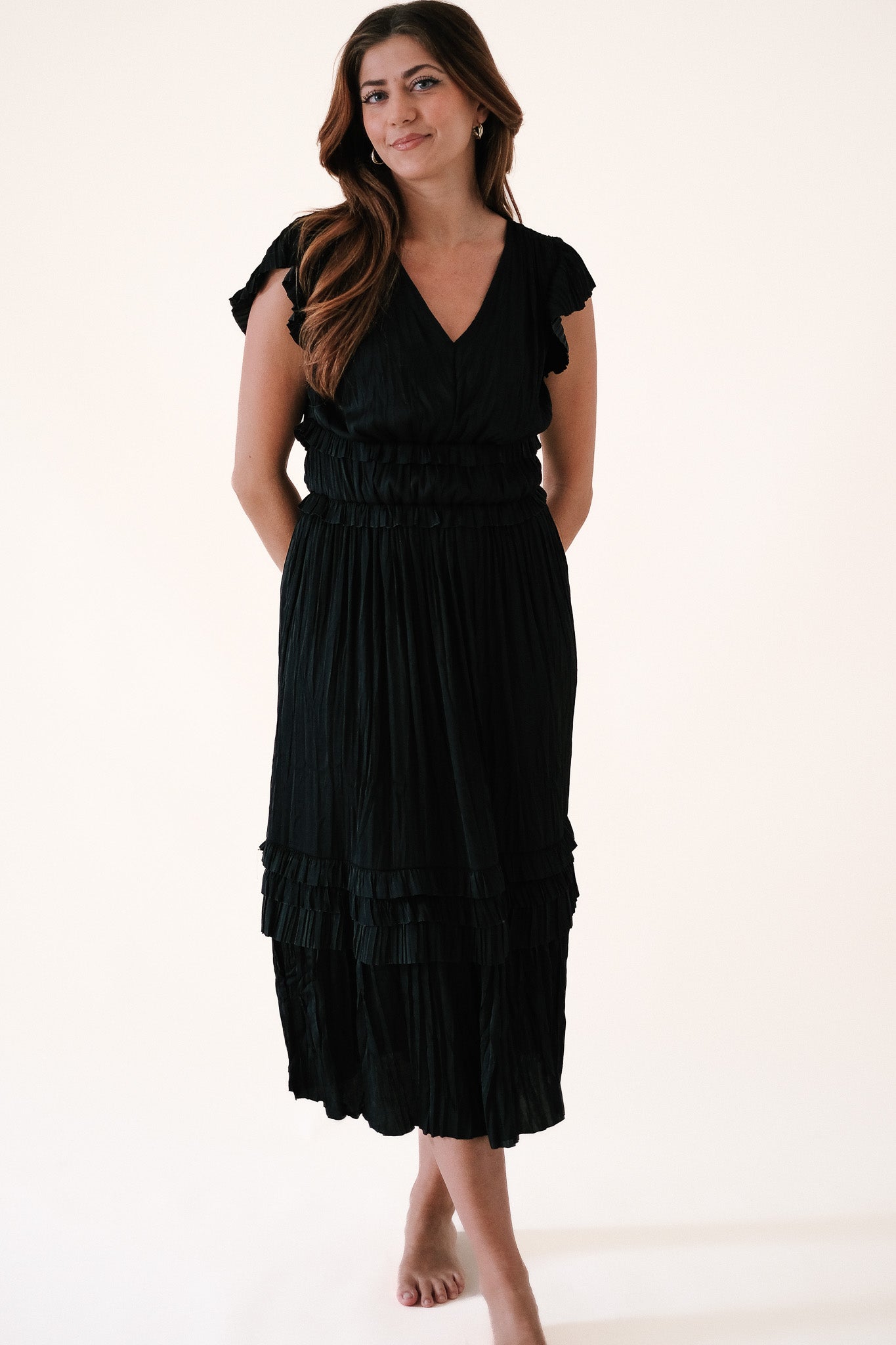 Current Air Sereia Pleated Midi Dress (Black)