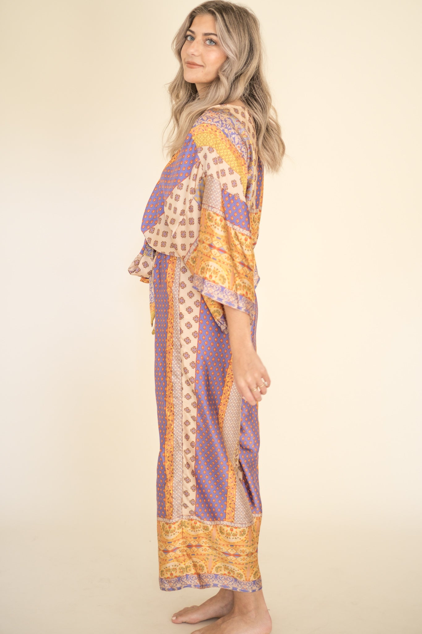 Brandy Satin Multi-Border Print Jumpsuit (Lilac)