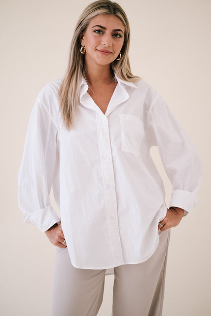 Lucy Solid Oversized Button Shirt (White)