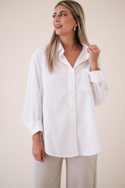 Lucy Solid Oversized Button Shirt (White)