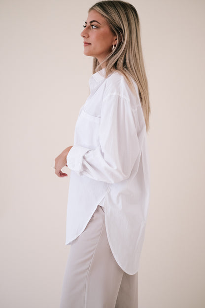Lucy Solid Oversized Button Shirt (White)
