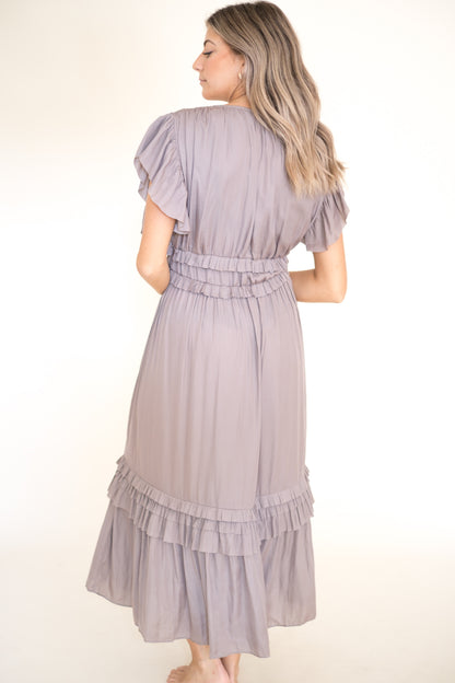 Vanessa Ruffle Peplum Midi Dress (Smoke)