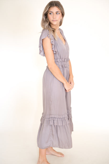 Vanessa Ruffle Peplum Midi Dress (Smoke)
