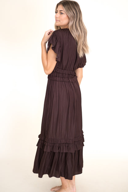 Vanessa Ruffle Peplum Midi Dress (Eggplant) S