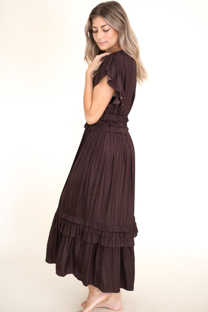 Vanessa Ruffle Peplum Midi Dress (Eggplant) S