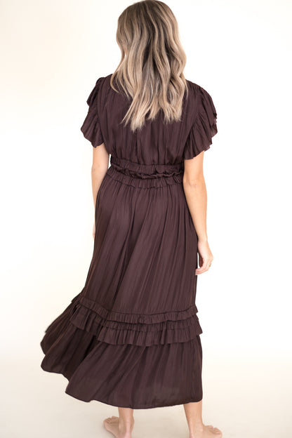 Vanessa Ruffle Peplum Midi Dress (Eggplant) S