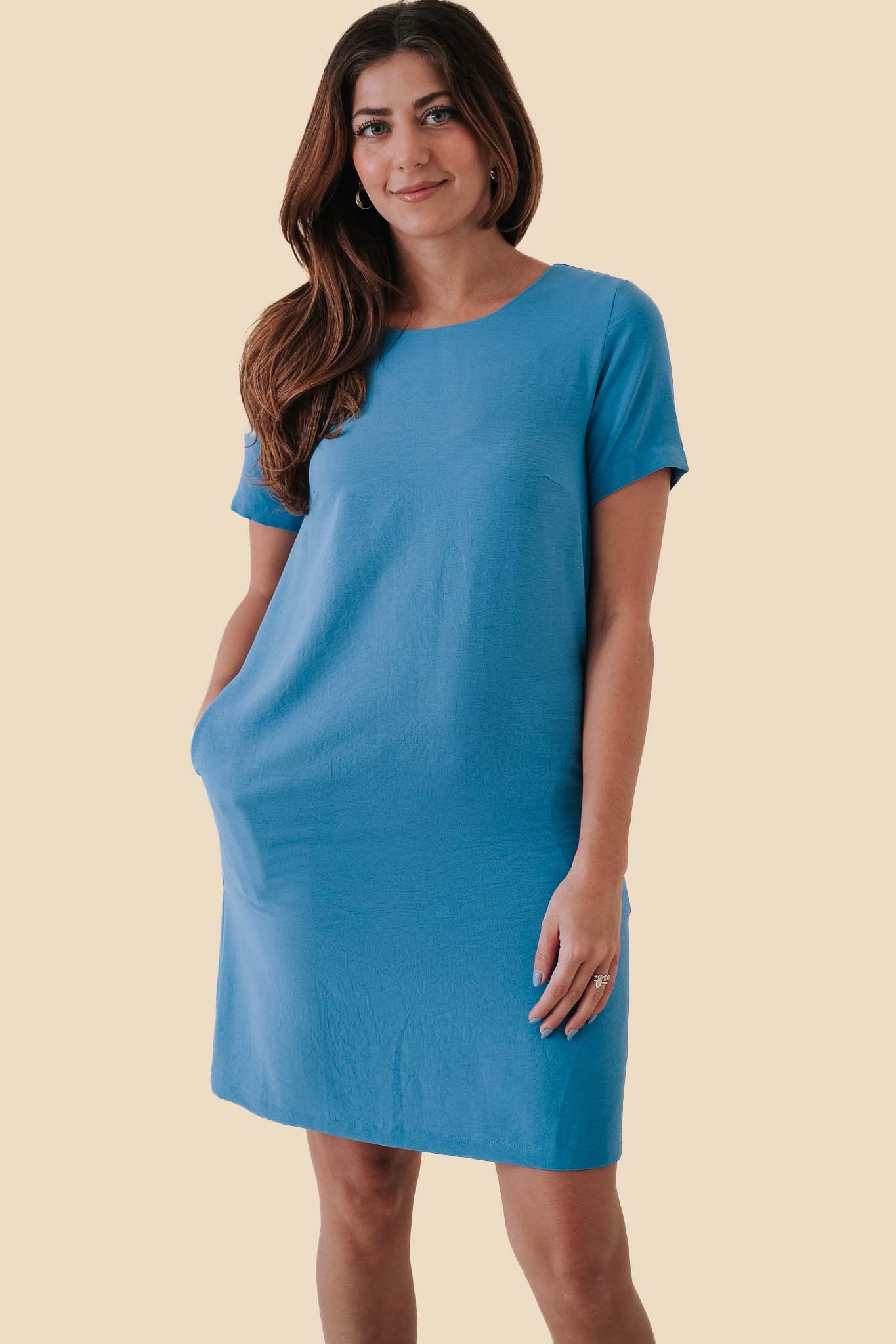 Molly Bracken Tory Blue Mini Shirt Pocket Dress